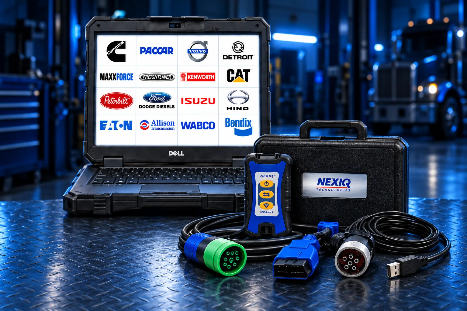 Campaign artwork: rugged diagnostic laptop and NEXIQ adapter kit